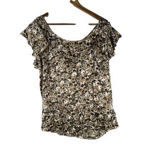 Banana Republic Brown Floral Blouse Womens Sz L 100% Silk Breathable Lightweight